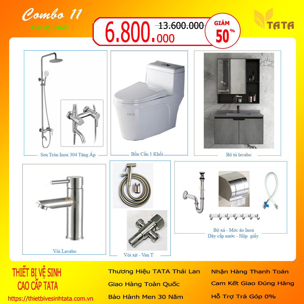 Combo trọn bộ thiết bị phòng tắm 10 món TaTa CB11 - TATA VIỆT NAM