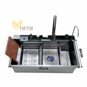 COMBO CHẬU RỬA CHÉN 5 PHÍM NANO ĐEN 1 HỘC INOX 304 (82*46cm) CAO CẤP TATA CRC6944